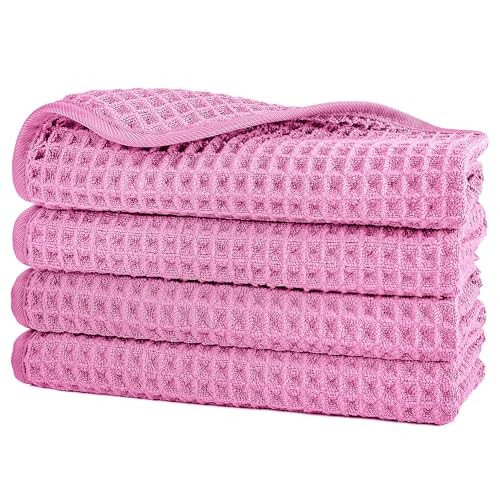 430 GSM Microfiber Lint Free Washcloth Face Towel, 13 x 13 in, 4 Pack Pink
