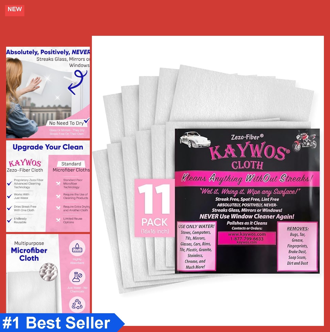 Microfiber Cleaning Cloths 16×15 Inch 11 Pack Highly Absorbent Lint Free for