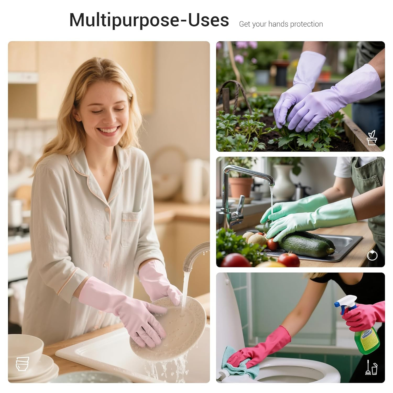 Thxtoms 4 Pairs Nitrile Cleaning Gloves, Latex Free Reusable Dishwashing Gloves