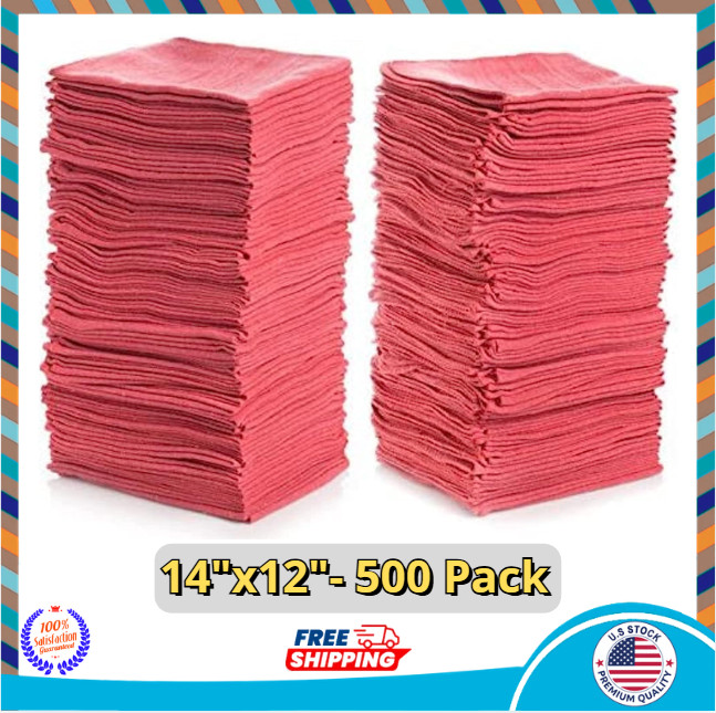 Simpli-Magic Cotton Shop Towels 14x12in 500 Pack Reusable Red Cleaning Rags