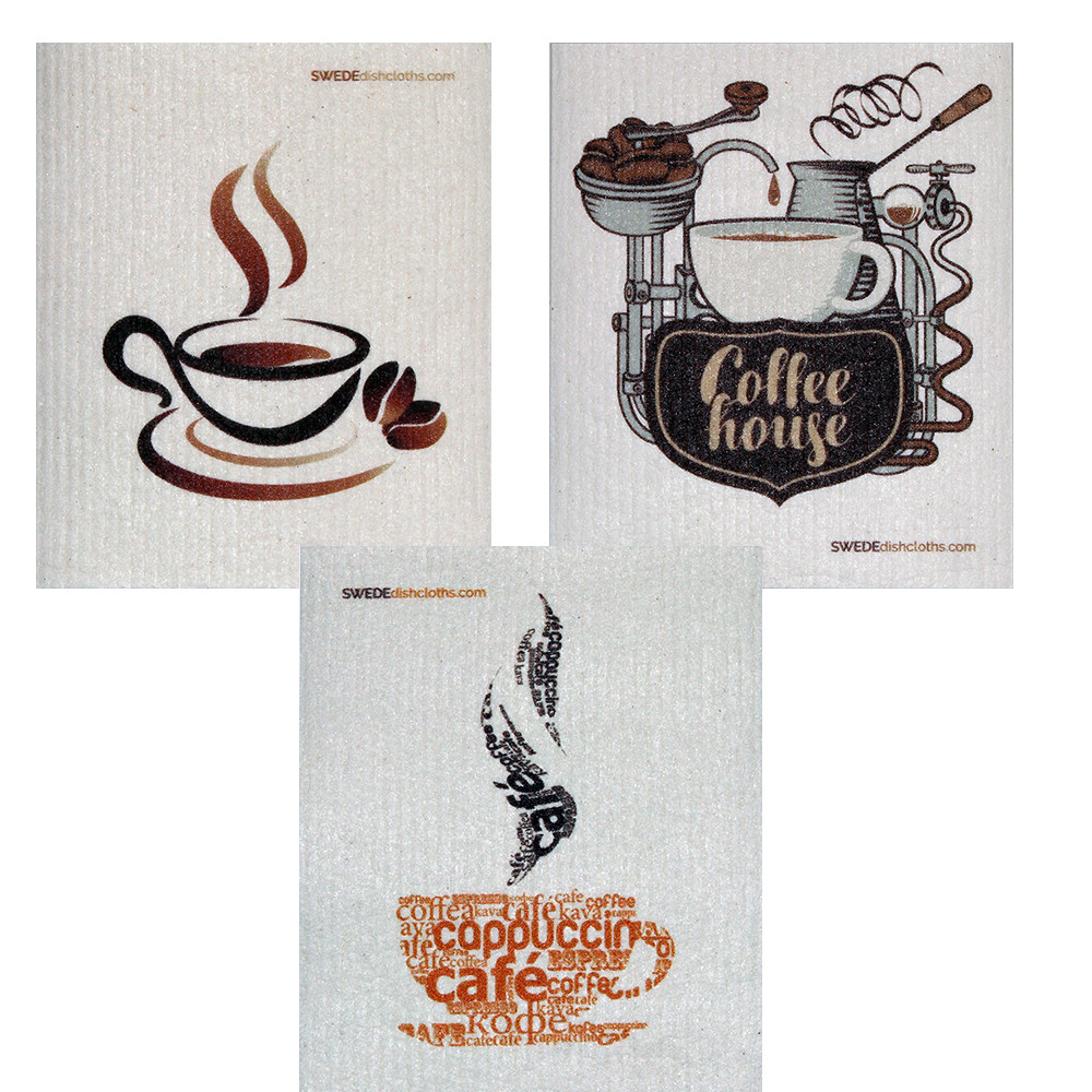 Swedish Dish cloth Set of 3 each Swedish Dishcloths Mixed Coffee Design