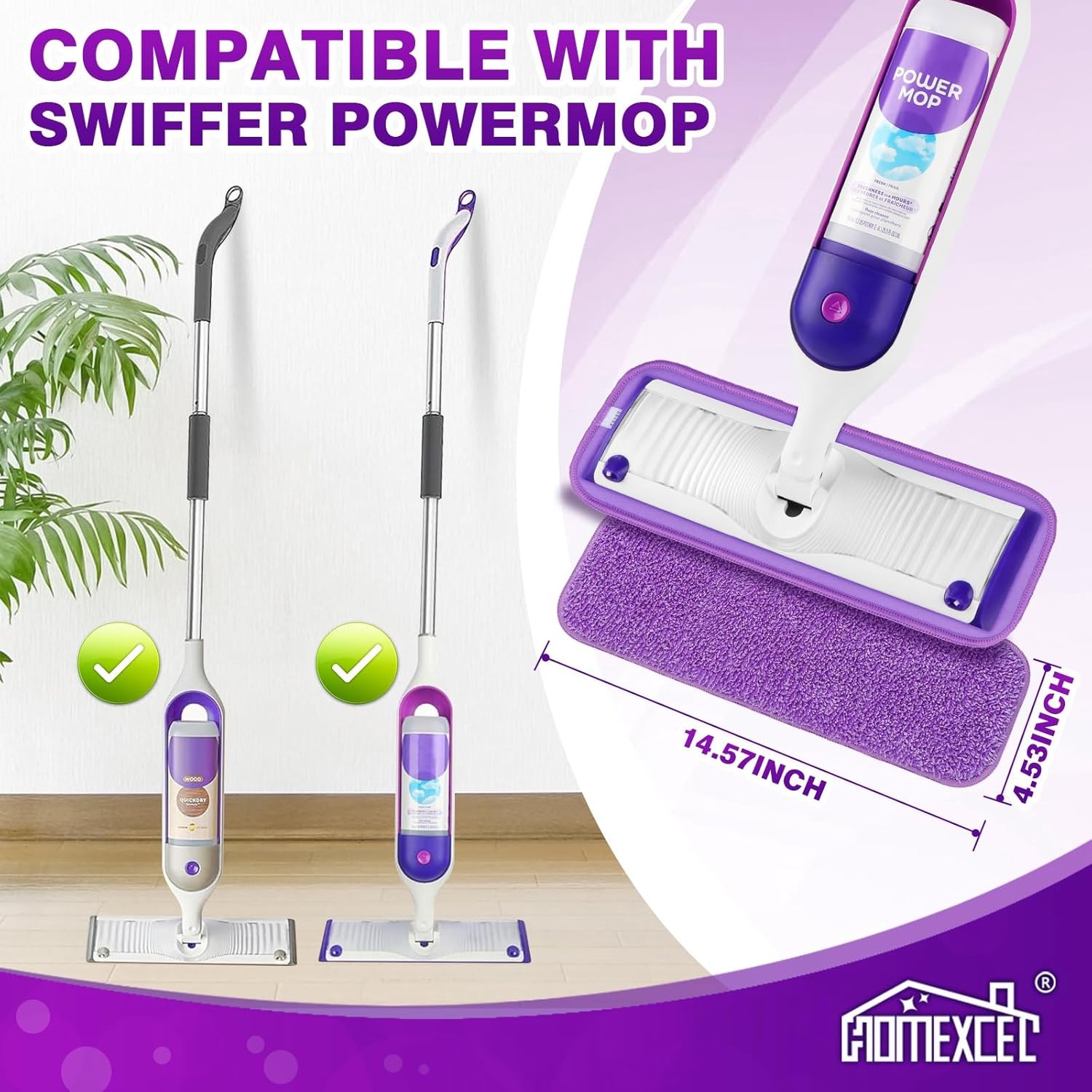 HOMEXCEL Reusable Microfiber Mop Pads for Swiffer PowerMop, Power Mop Pads Refil