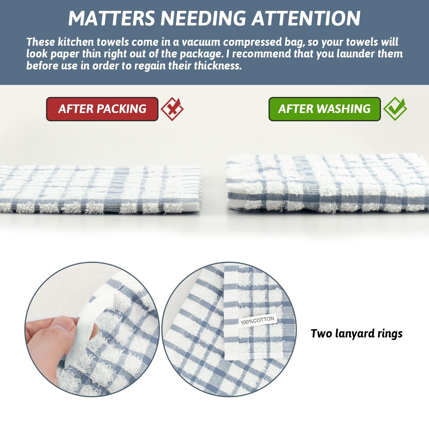Nialnant 8 Pack Kitchen Towels and 12 x 12 in – 8PCS, Little Blue Plaid