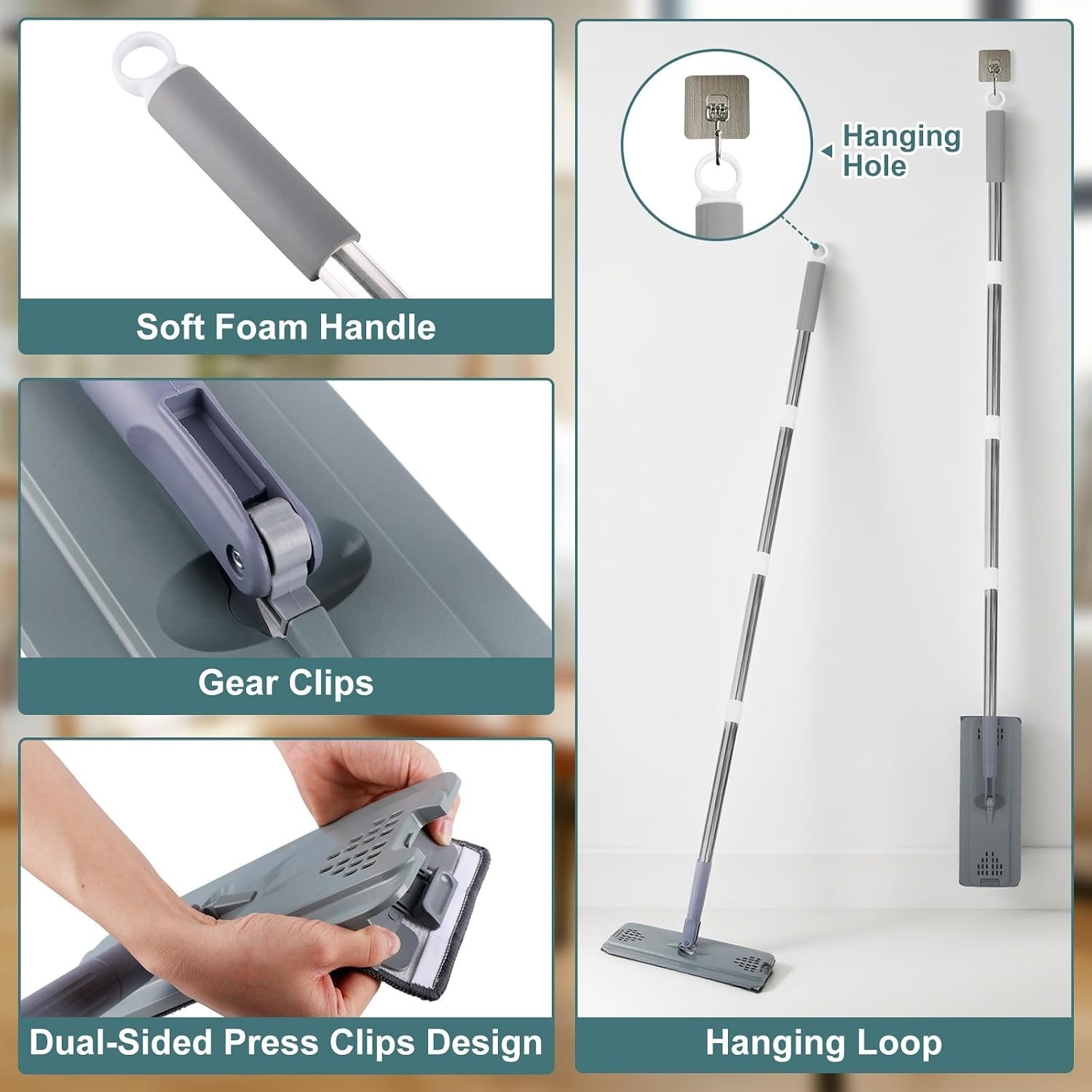 Flat Mop with 3 Pads, Microfiber Mops for Floor Cleaning Adjustable Handle 29…