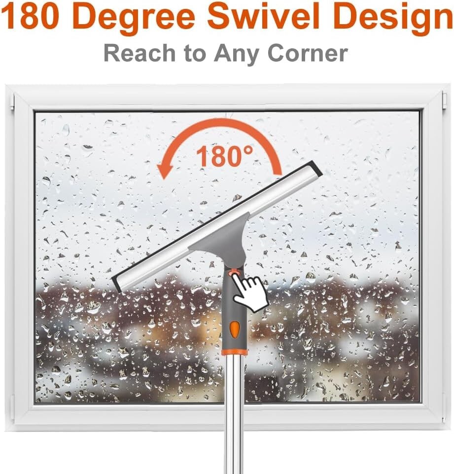 Window Squeegee with Long Handle(59″)with Silicon Squeegee & Mircofiber Scrubber