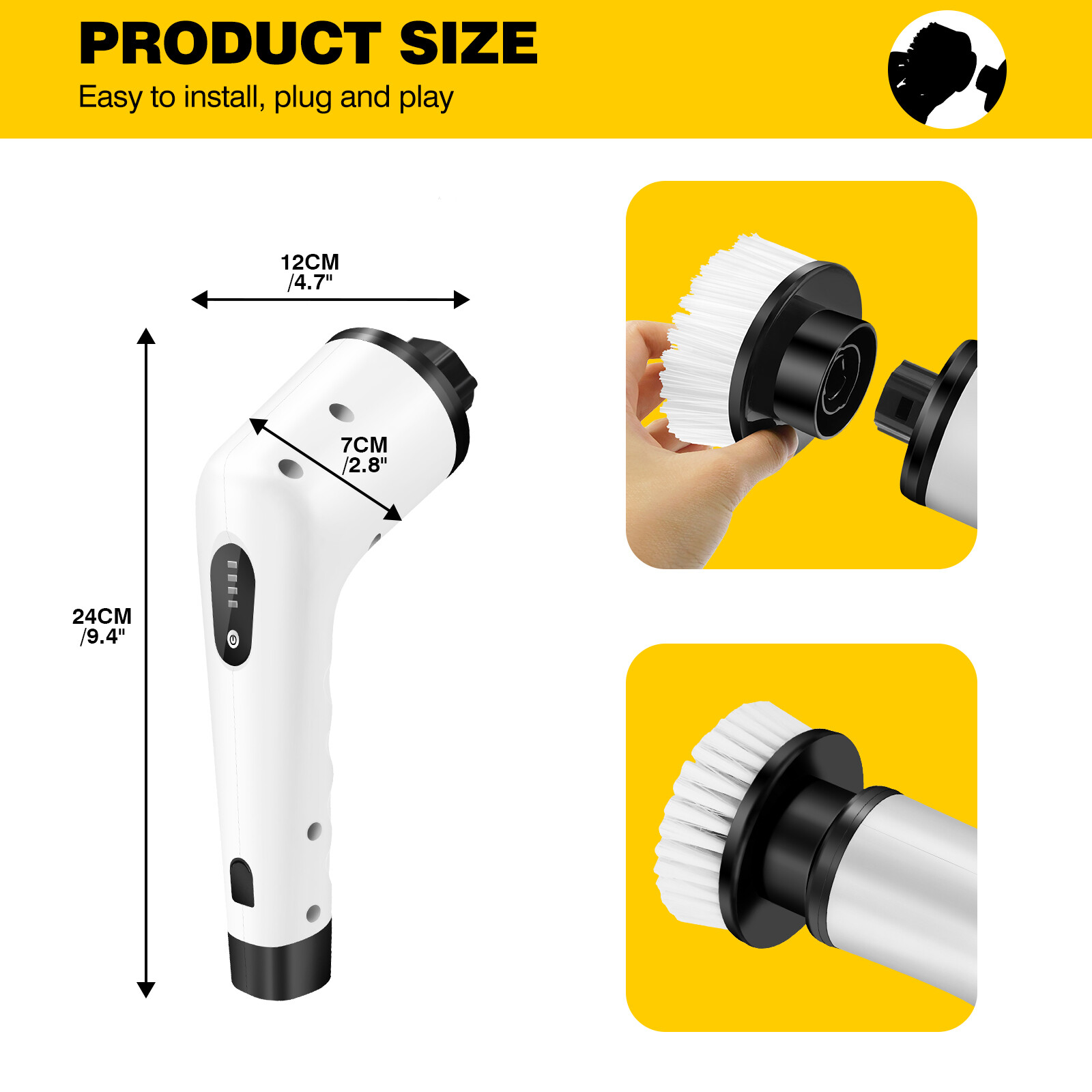 3 Heads Electric Spin Scrubber Cordless Bath Tub Power Scrubber with Handle US