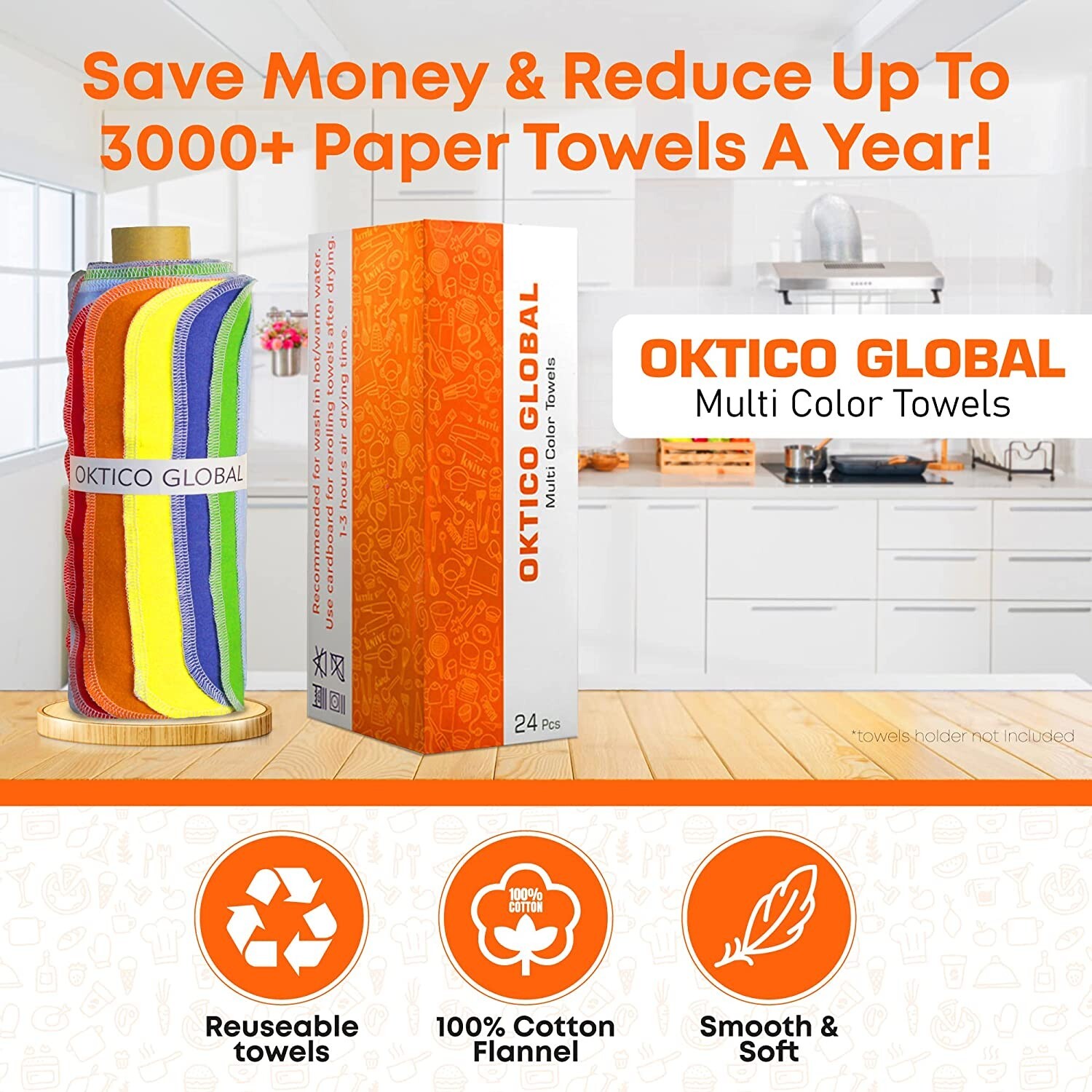 Kitchen + Home Reusable Paper Towels Heavy Duty Washable Paperless Eco Friendly.