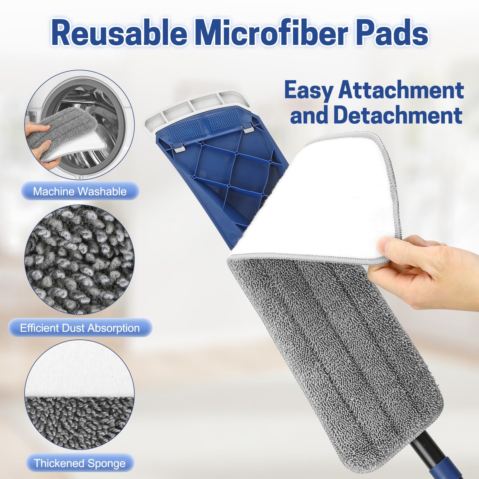 BUVE Microfiber Flat Mop for Hardwood Floors Cleaning 17IN, Blue