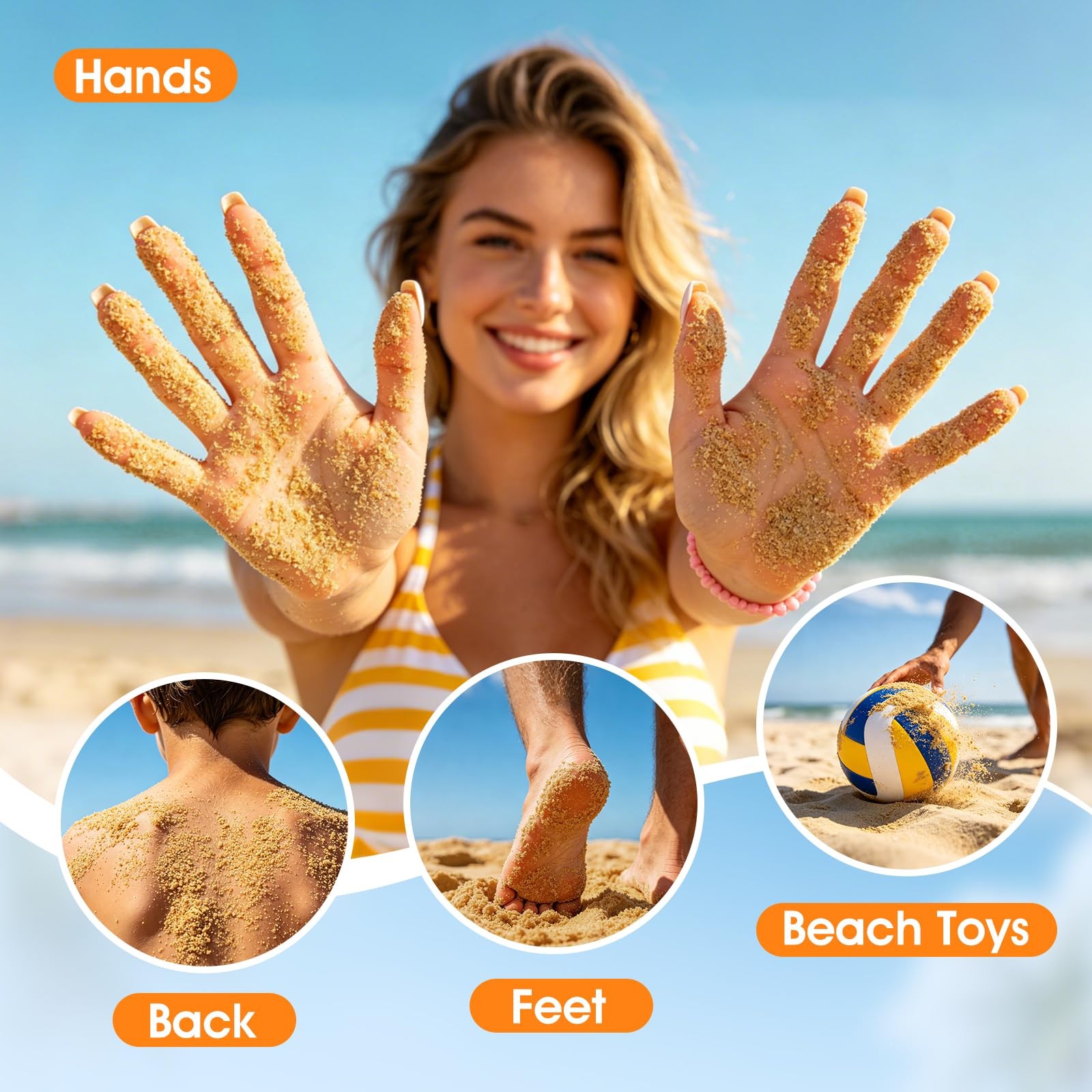 Sand Remover for Beach, Talc-Free & Reusable with Natural Orange