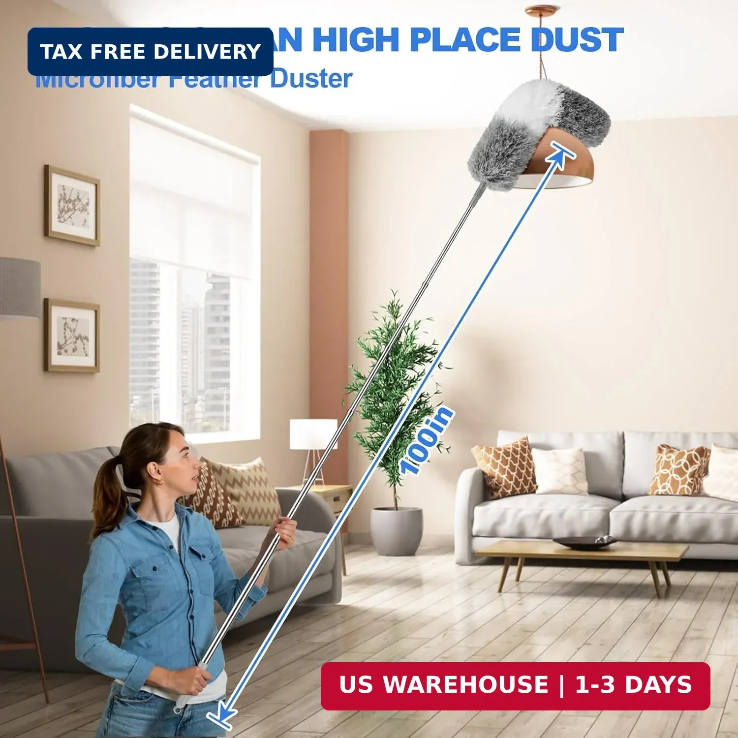 Feather Duster with Extension Pole, Long Handle Ceiling & Blind Cleaning Tool