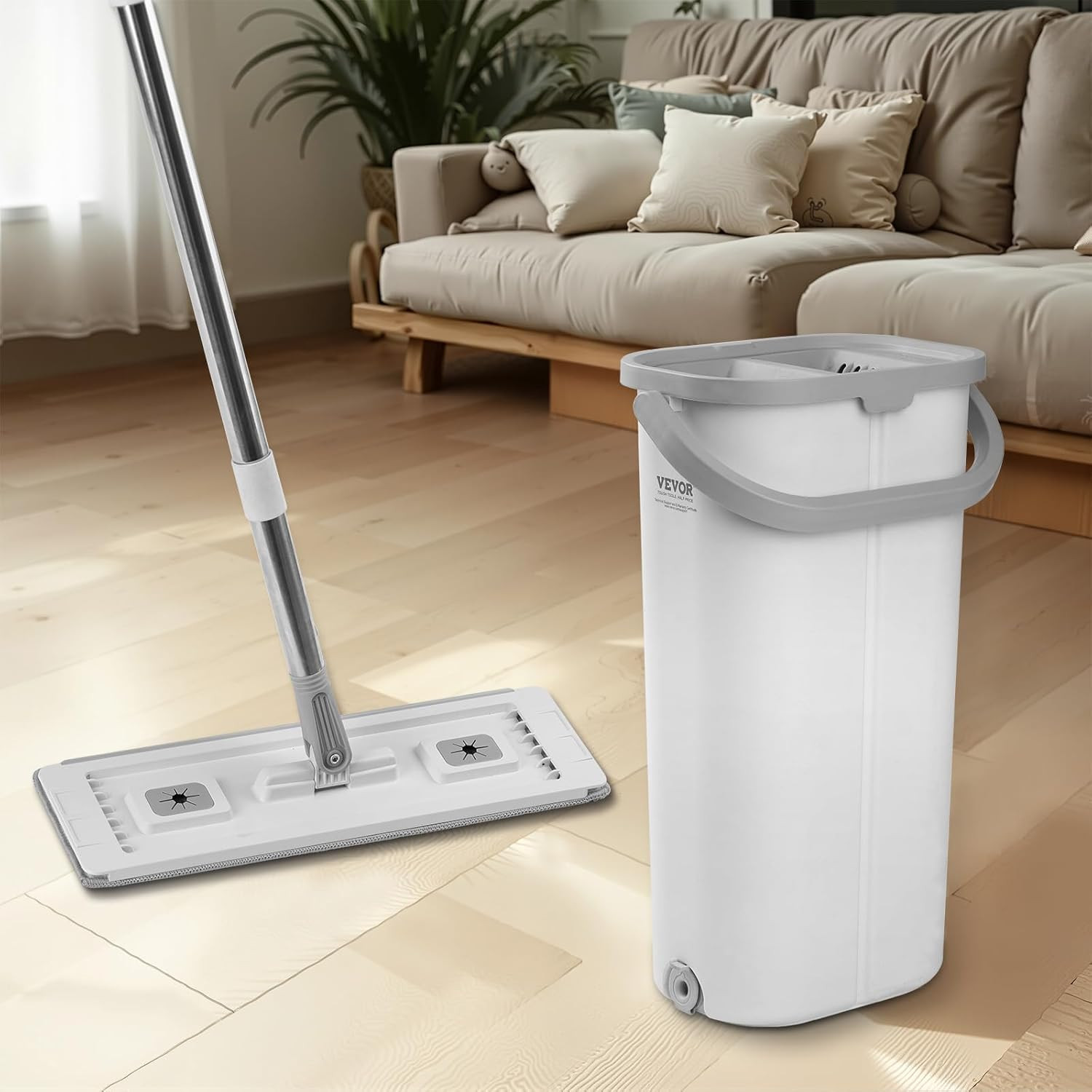 Mop and Bucket with Wringer Set, Wet & Dry Use, Flat Mop and Bucket System with