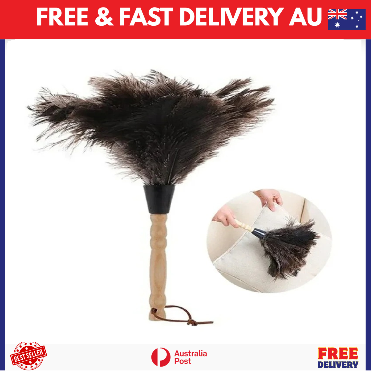 Anti Static Ostrich Feather Duster Wooden Duster Dust Cleaning Handle Brush Tool