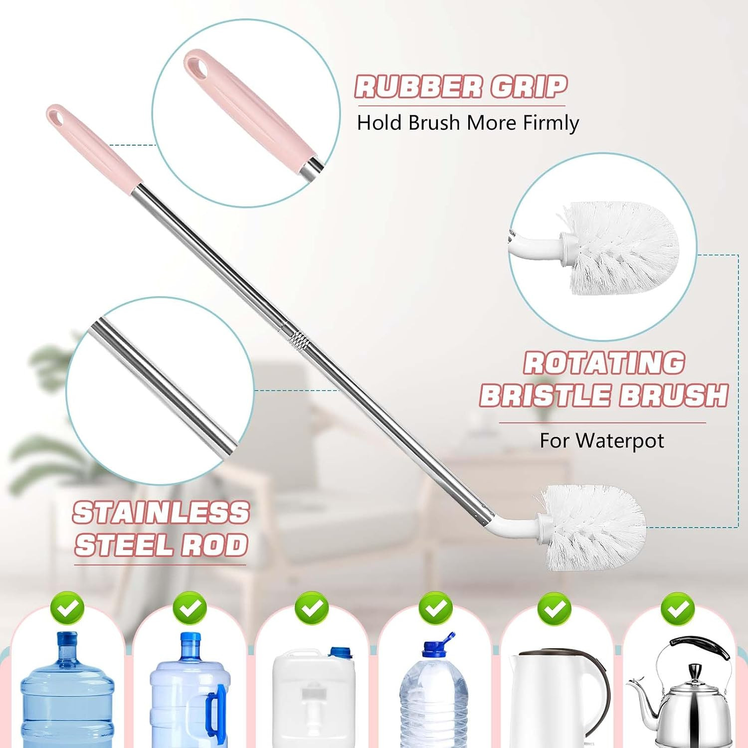 5 Gallon Water Jug Cleaning Brush, Carboy Brush & Bottle Cleaner for Glass | Fle