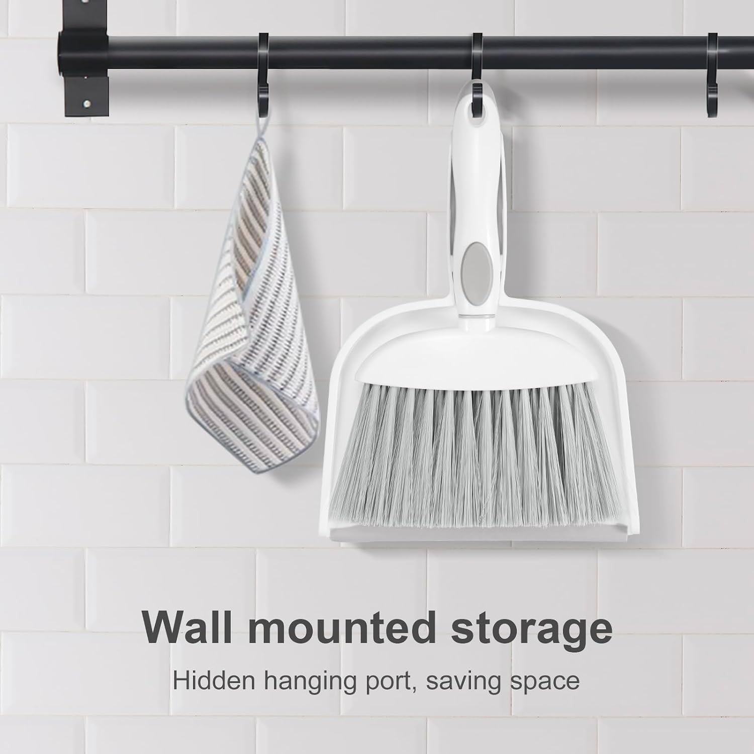 NACENA Small Dust Pan and Brush Set, Mini Broom 1-Pack, Grey White