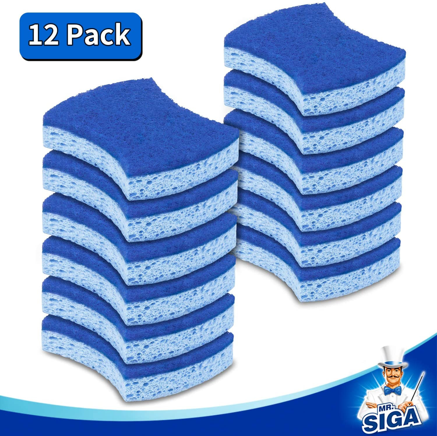 MR.SIGA Non-Scratch Cellulose Scrub Sponge, Dual-Sided Dishwashing Sponge for Ki