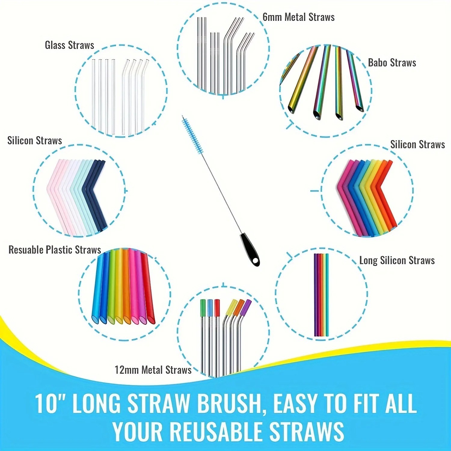 3-in-1 Stainless Steel Water Bottle Brush Set Cleaning Brush Long Handle Water