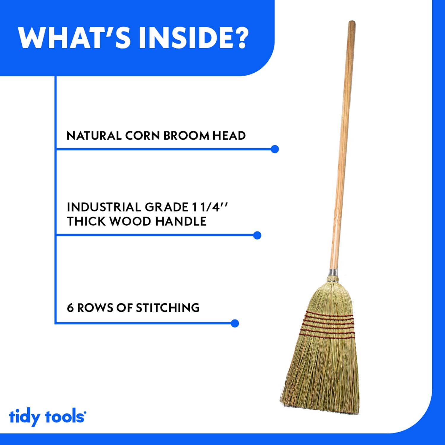 Heavy Duty Corn Broom with Wooden Handle for Indoor Outdoor Use