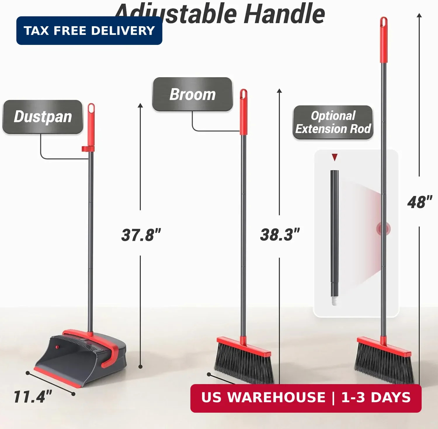 Broom with Dustpan Combo Set, Long Handle Upright Standing Self-Cleaning Broom a