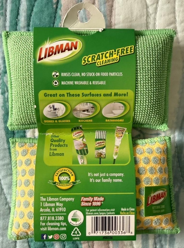 Libman Power Scrub Dots Kitchen & Bath Sponge Green Yellow Blue 2 Pack NEW