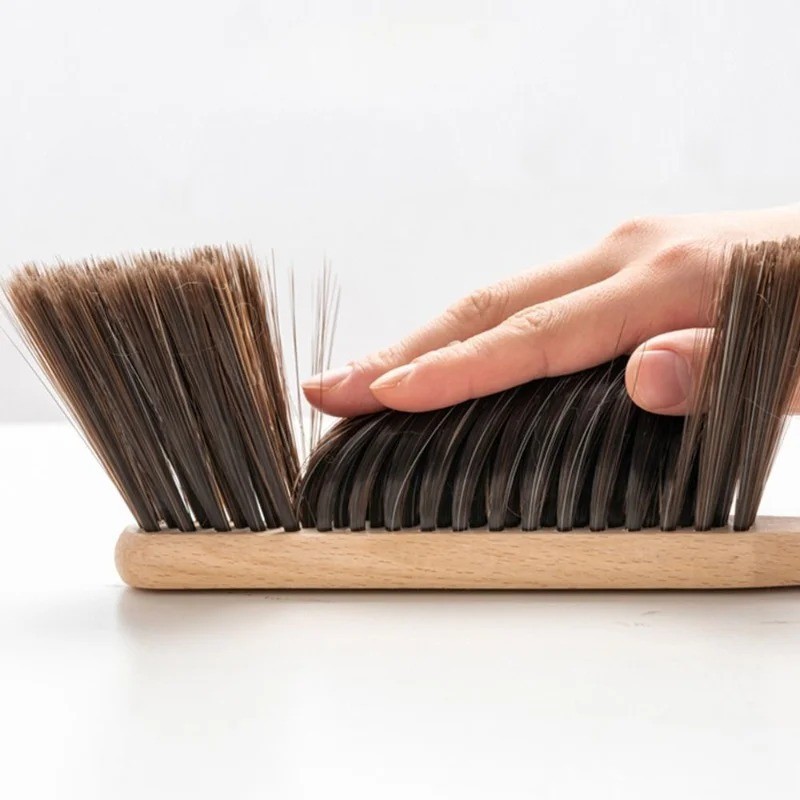 2Pcs Natural Wood Bristle Brush Anti-Static Dusting Bed Desk Cleaning Sweeper