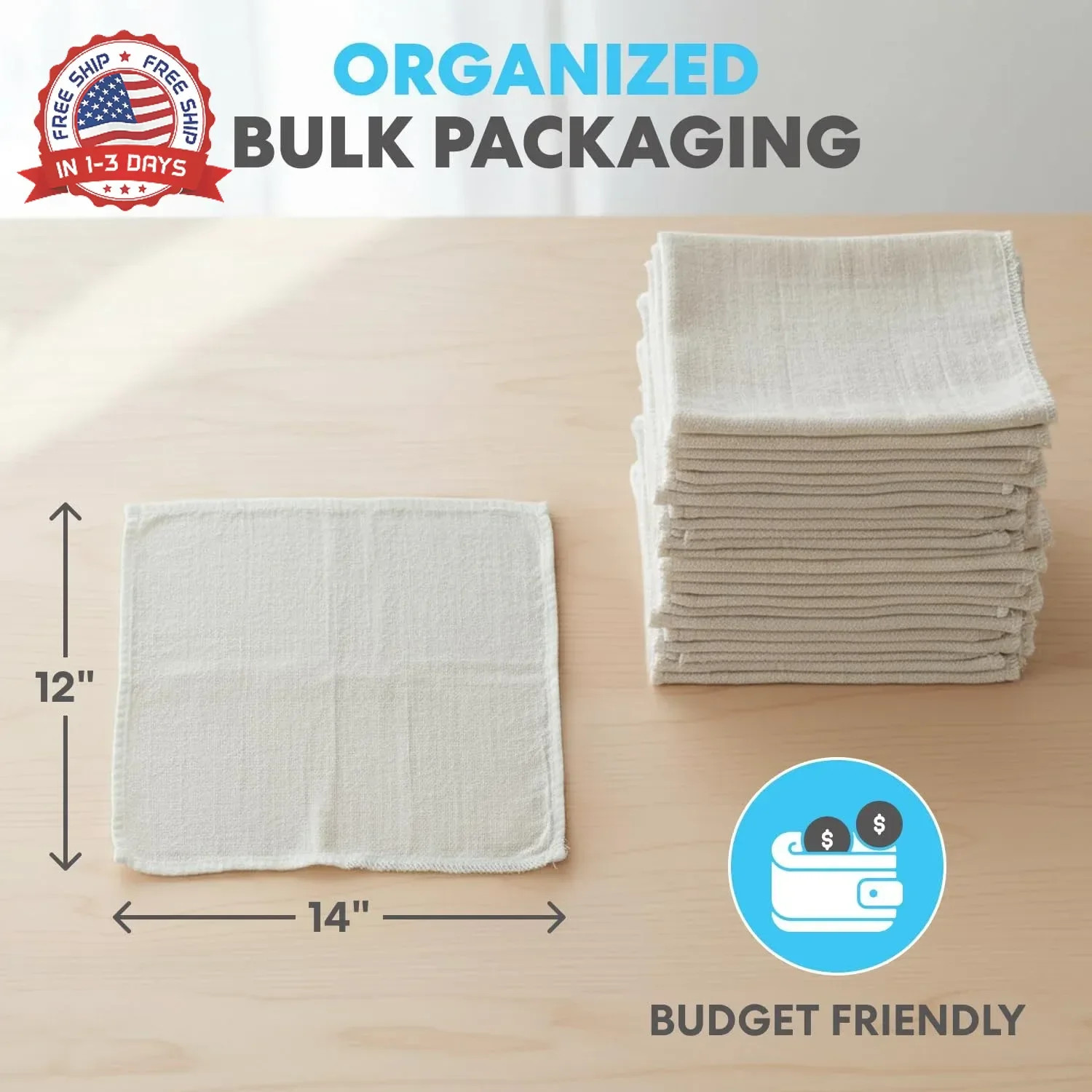 Simpli-Magic Cotton Shop Towels 14″x12″ (145 Pack) – Reusable Cleaning Shop Rags