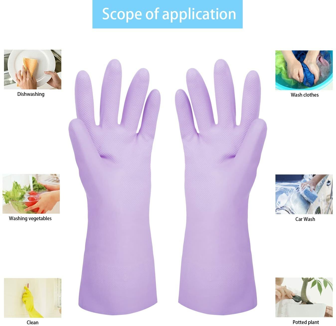 2 Pairs Household Rubber Gloves for Cleaning Dishwashing Gloves Purple Pink M