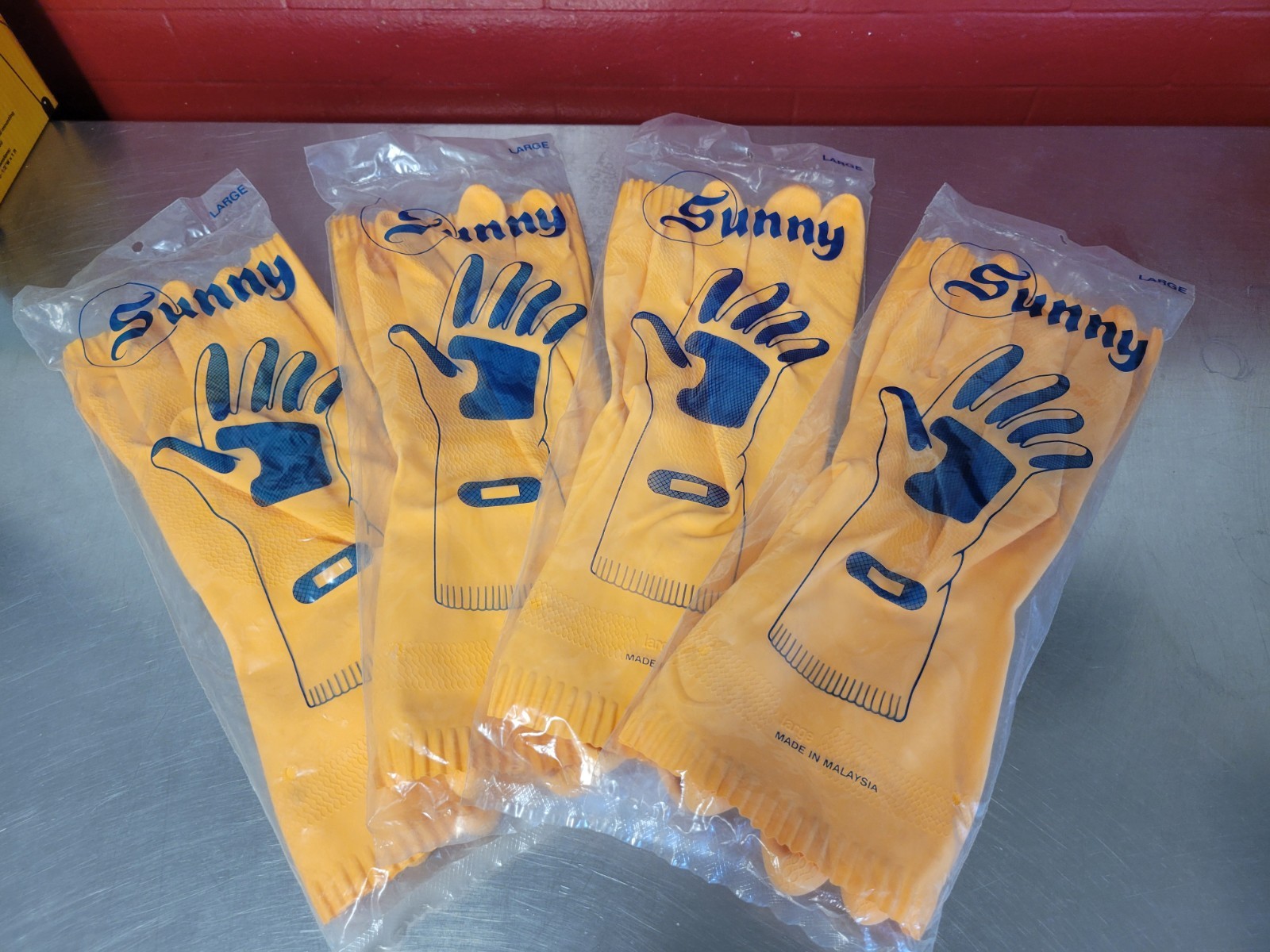 Vtg ~ SUNNY ~ Rubber Gloves ~ NOS Yellow Longer Cuff ~ Large ~ Dishwash Cleaning