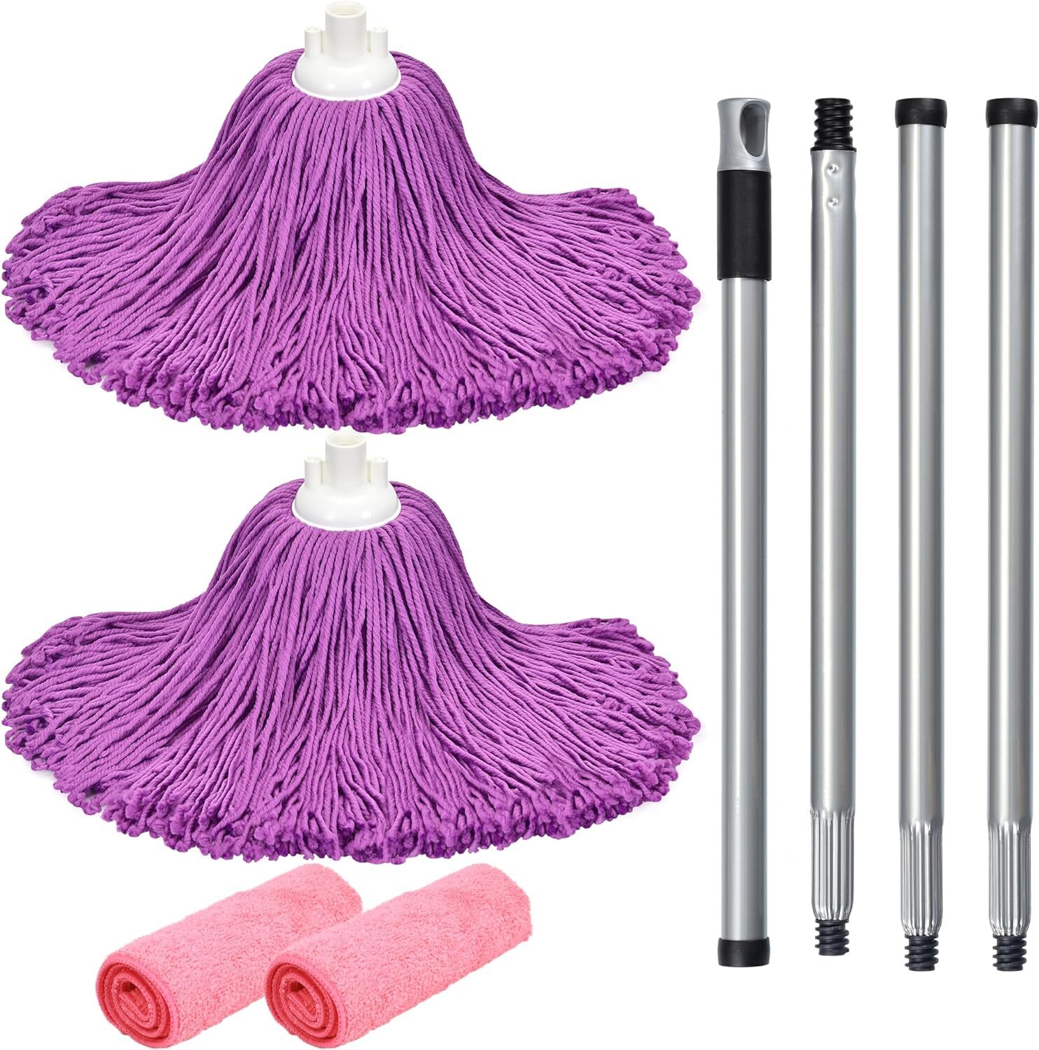 Microfiber Mop with 54″ Stainless Steel Spin Handle Incl. 2Pcs Microfiber Cloth
