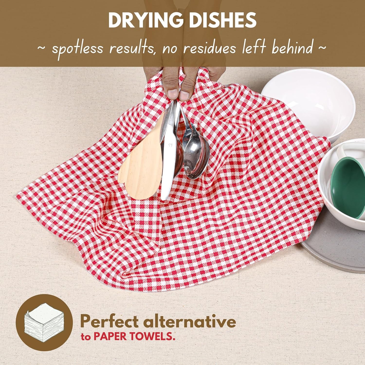 12 Pack Gingham Check Kitchen Towels 16″x26″ – Mini Plaid Cotton Dish Towels