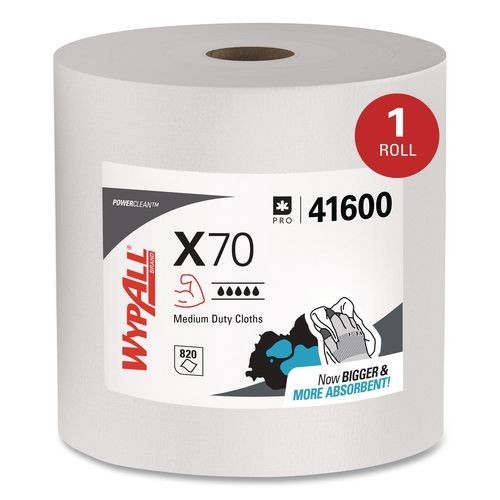 WypAll X70 Cloths, Jumbo Roll, Perforated, 12.4 x 12.2, White, 820 Towels/Roll