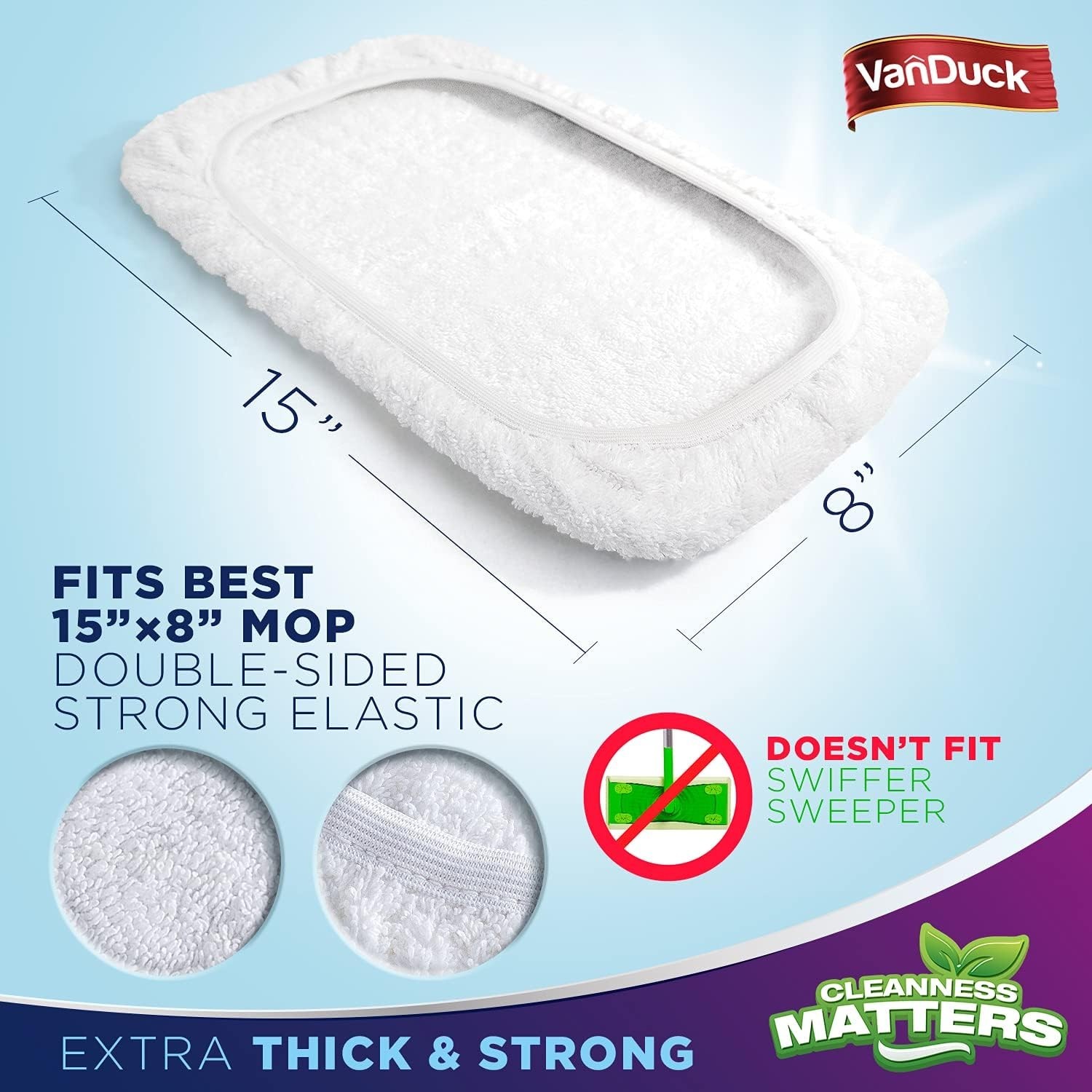 100% Cotton Terry Cloth Mop Pads 15×8 Inch 6-Pack (Handle is Not Included)