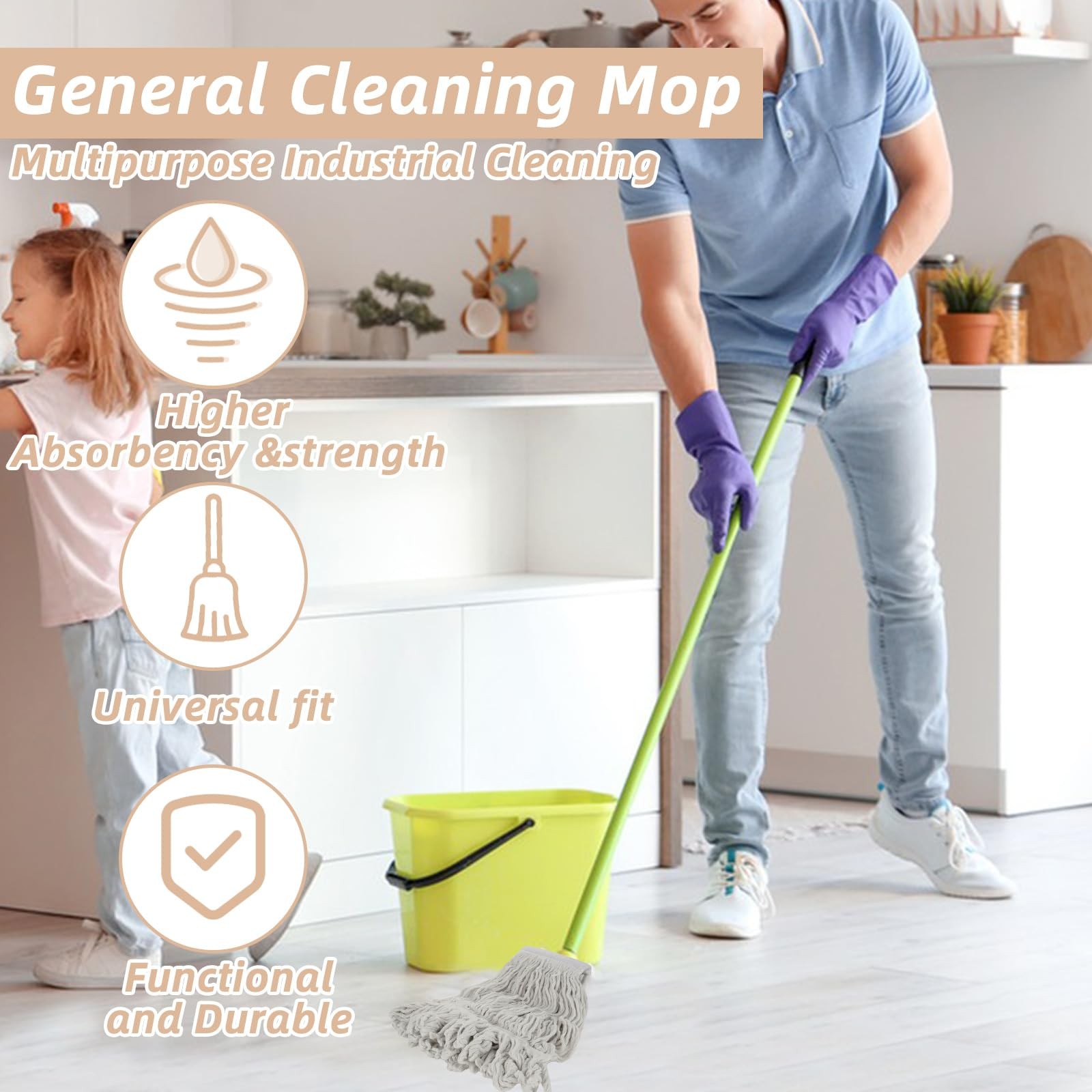 10 Pcs 16oz Mop Head Commercial Heavy Duty Mop Head for Floor Cleaning Wet In…