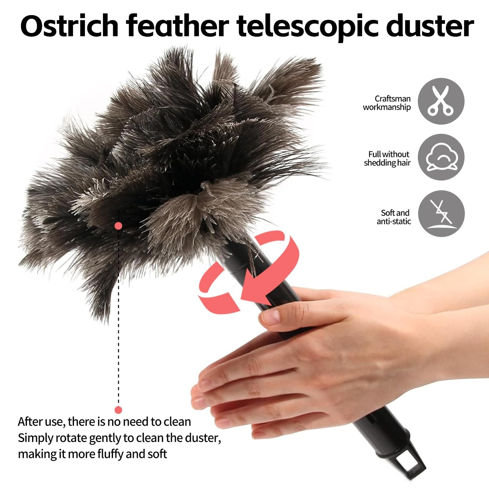 Retractable Feather Duster-Genuine Ostrich Feathers,Anti-Static,Reusable Eco-…