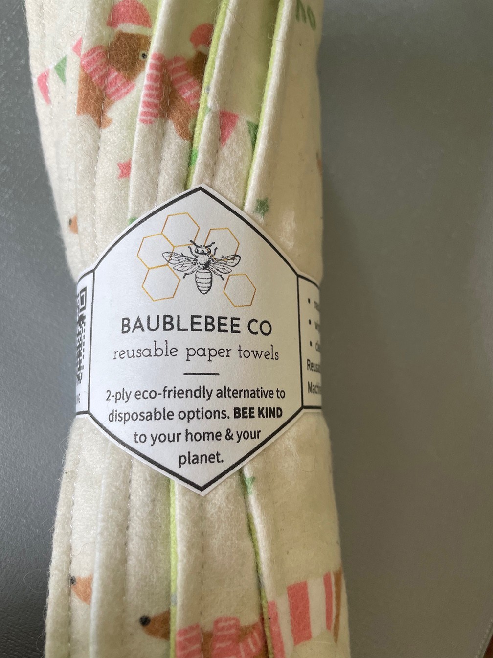 Baublebee Co Reusable Paper Towels, Roll of 6, Christmas Dachshund Print