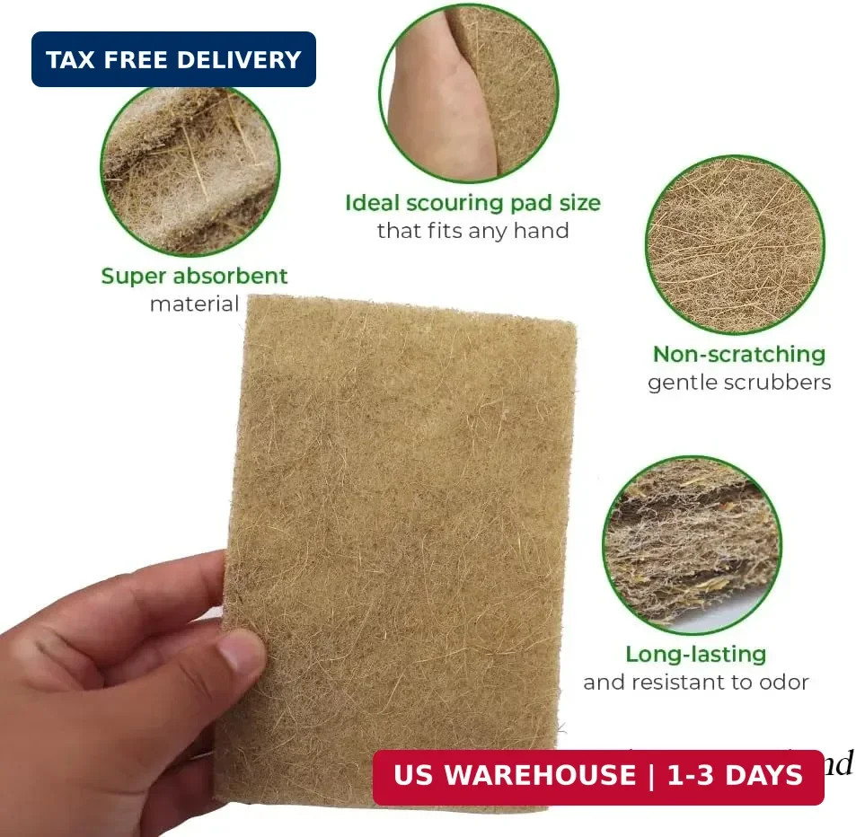 Natural Scouring Pads 10 Pack- Dish Scrubber Non-Scratch Sisal Cleaning Scrub Pa