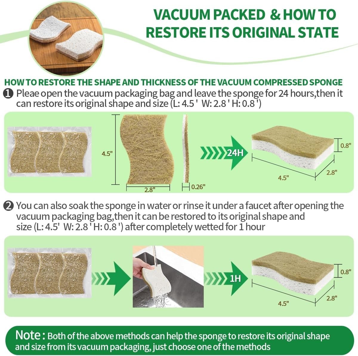 Natural Plant-Based Dish Sponges Pack of 12 Eco-Friendly Cellulose & Coconut …