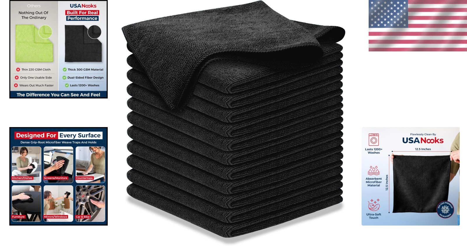 Ultra Absorbent 300GSM Microfiber Towels – 12.5″x12.5″ – 1200 Washes for Cars