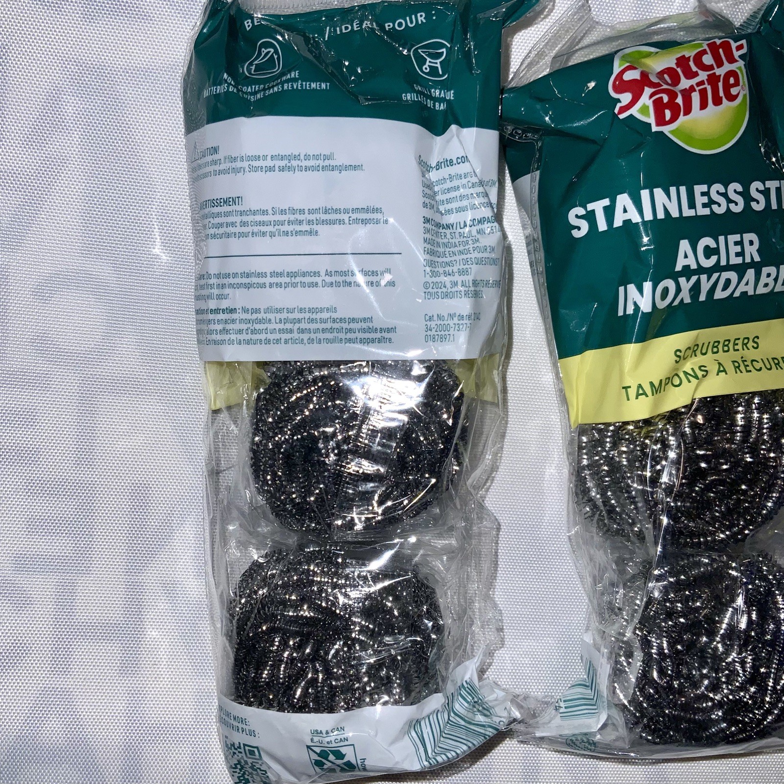 24 COUNT LOT OF 8 PACKS Scotch-Brite Stainless Steel Scrubbers Dish Scrubbers