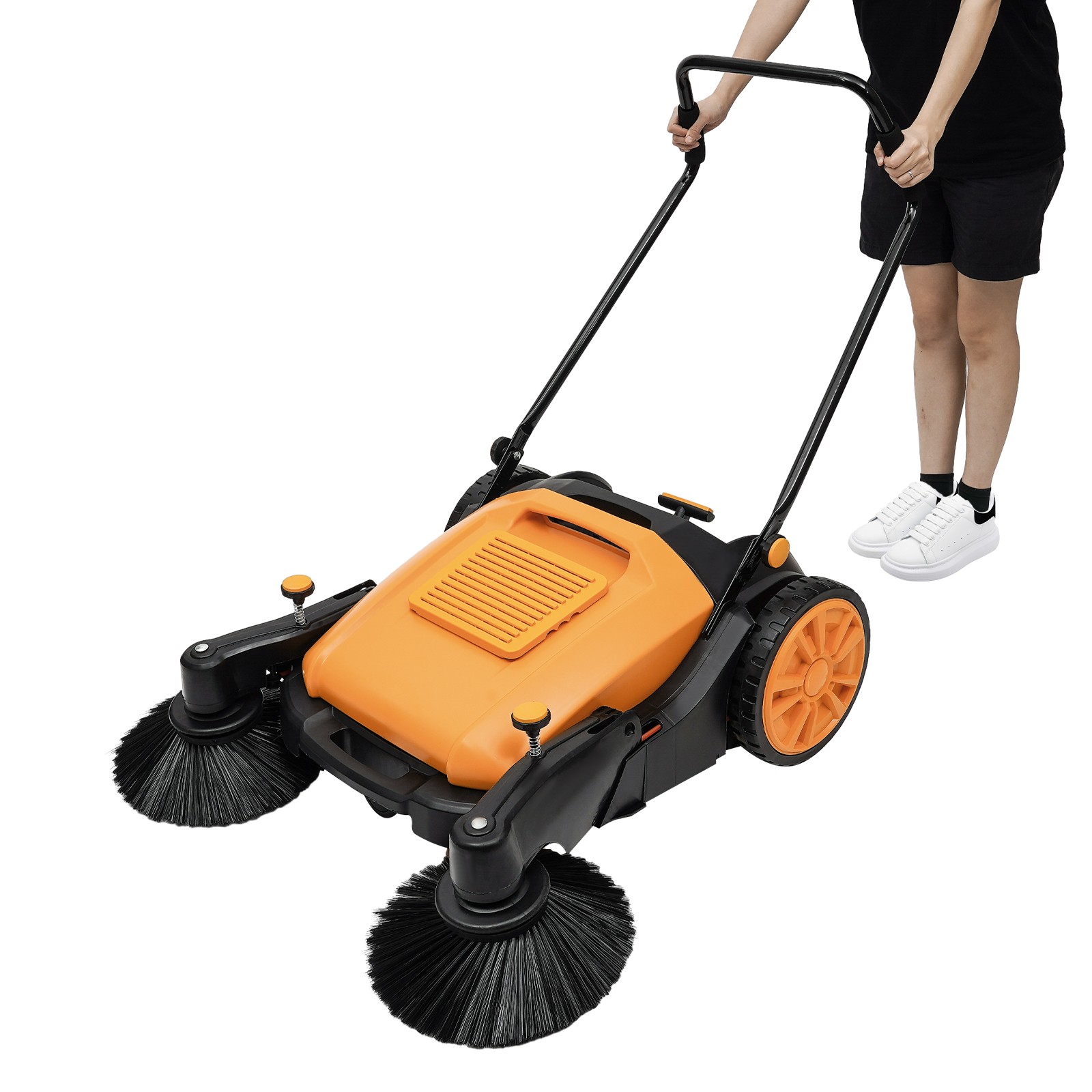 Walk-Behind Pavement Street Sweeping Tool Cleaner Floor 55L 41″Hand Push Sweeper
