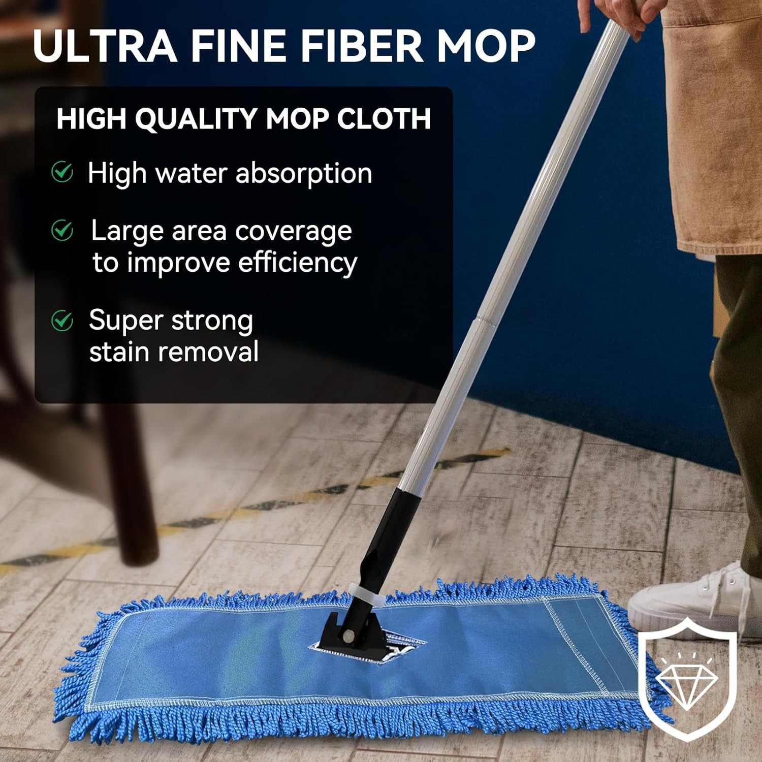 Dust Mop Head Replacement 24 Inch Blue Microfiber 3 Pack Commercial Sweeper