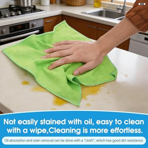 Microfiber Cleaning Cloth,12 Pack Cleaning Rags, Green/Blue/Yellow/Pink