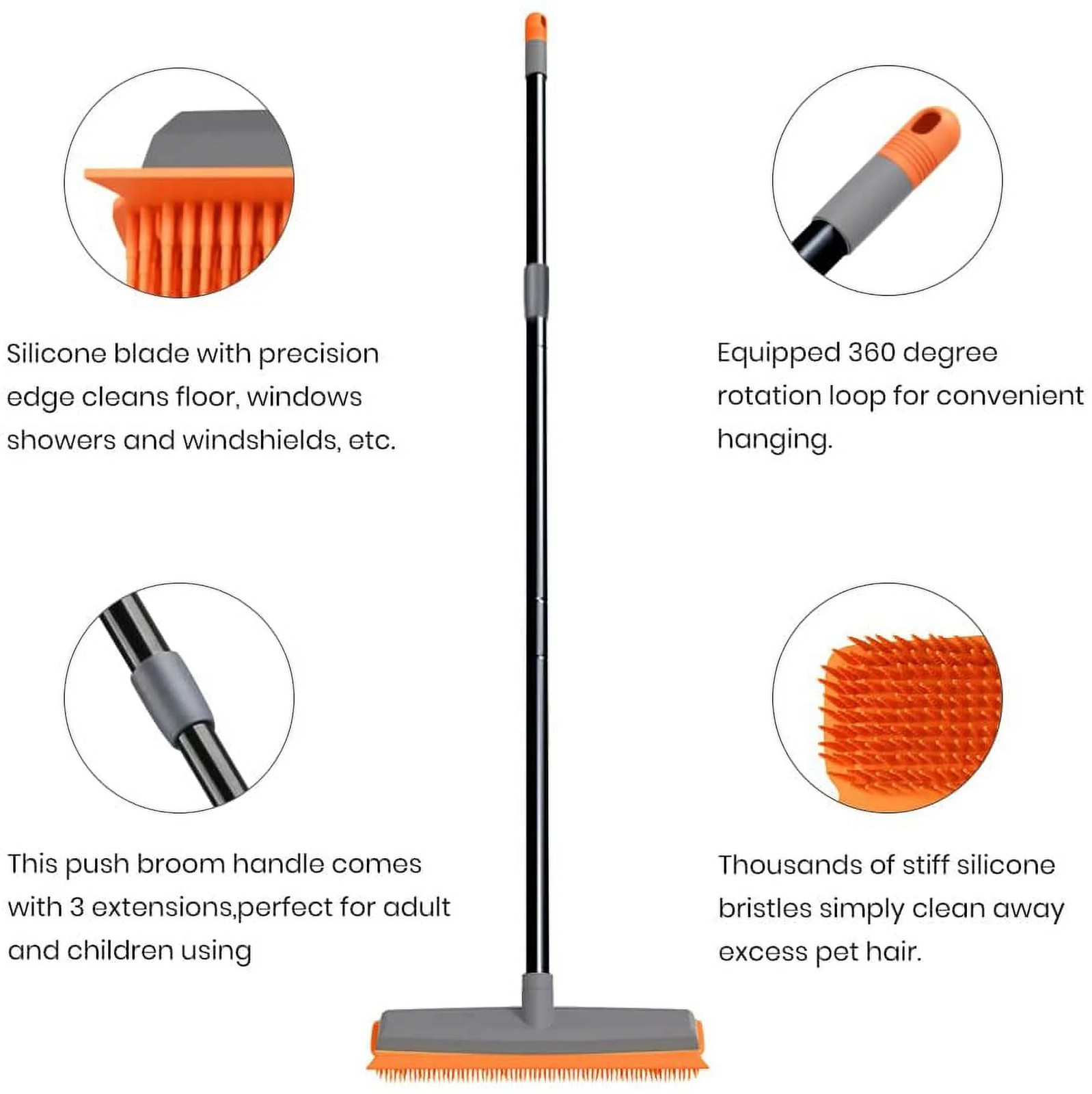 a Rubber Push Handle Broom for Hardwood Floor,Carpet Rake Pet Hair Remover Broom