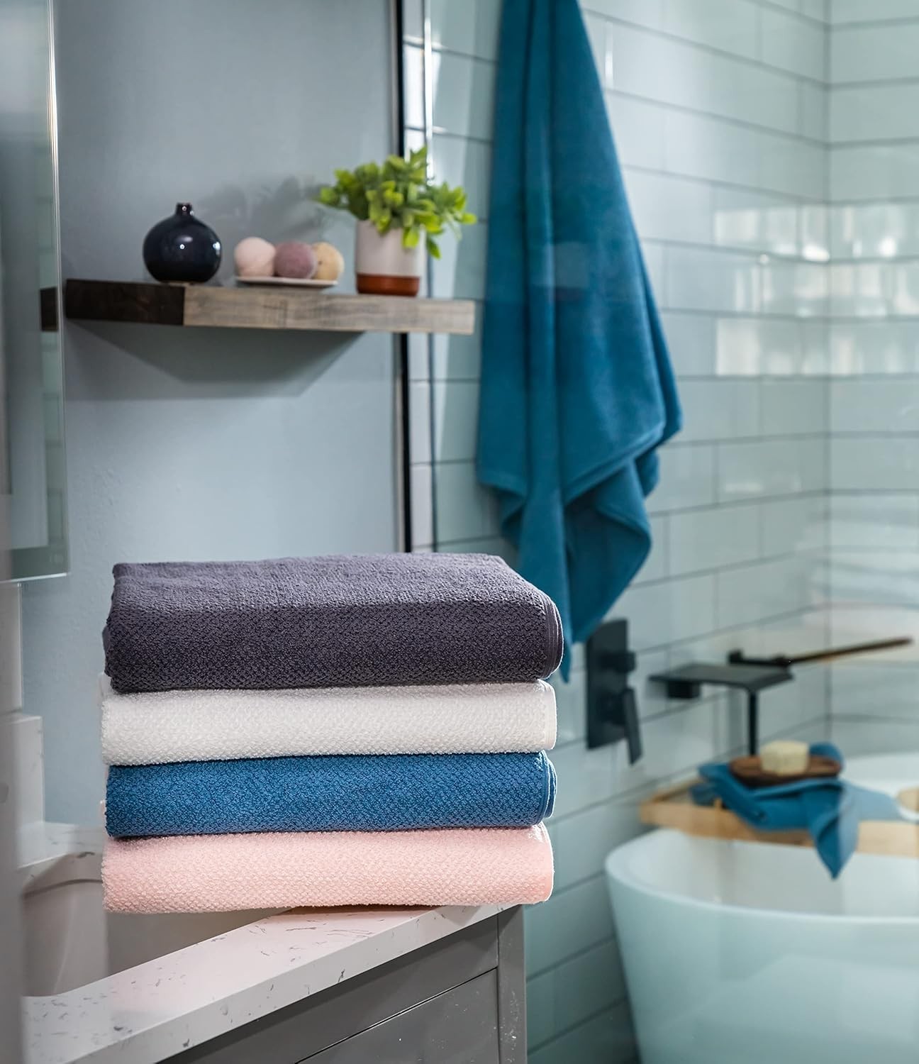 Simpli-Magic 79458 Popcorn Textured Bath Towels Set, 2 Bath Towels, 2 Hand
