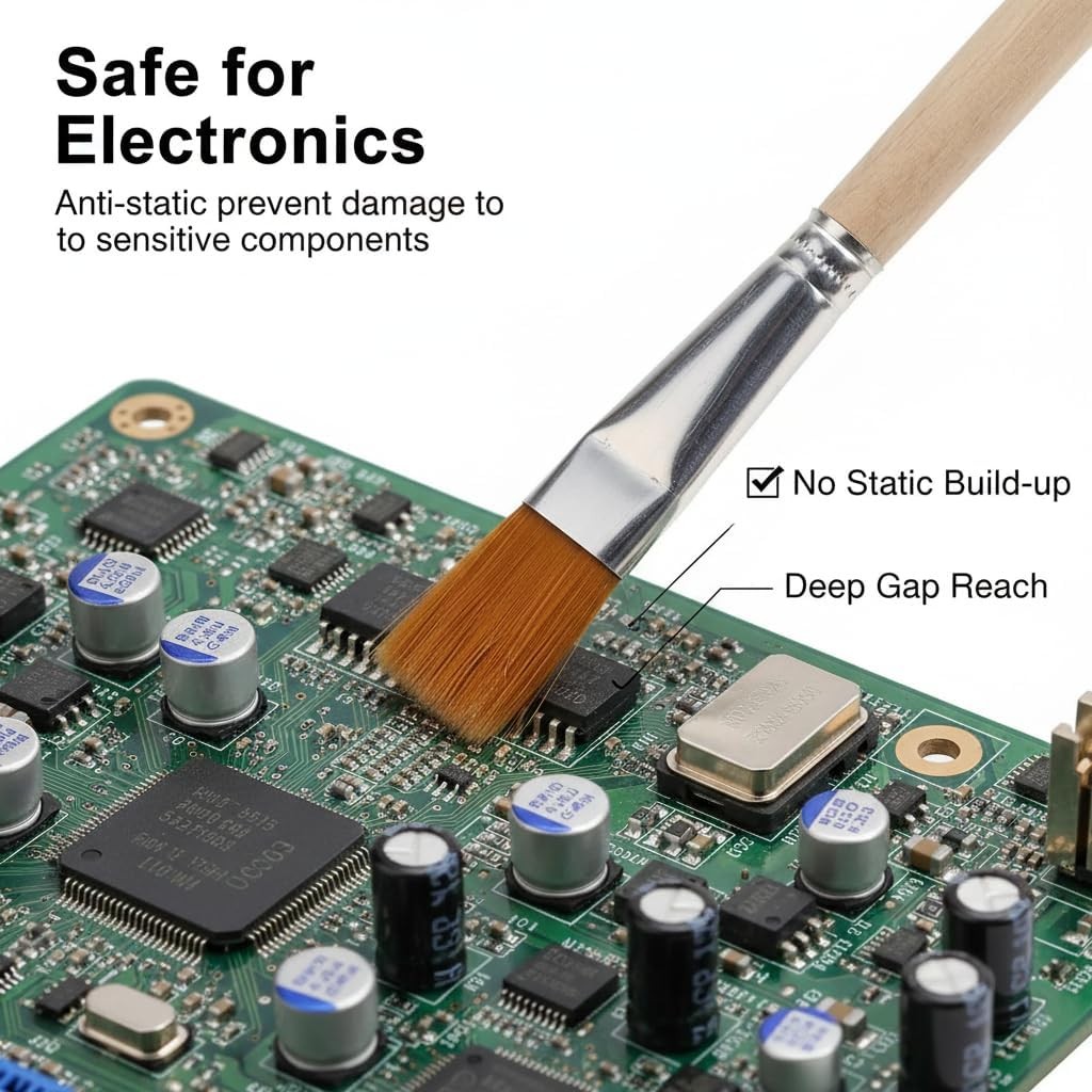 Wood Handle Anti-Static Brushes for Keyboard, Electronic Component Cleaning,
