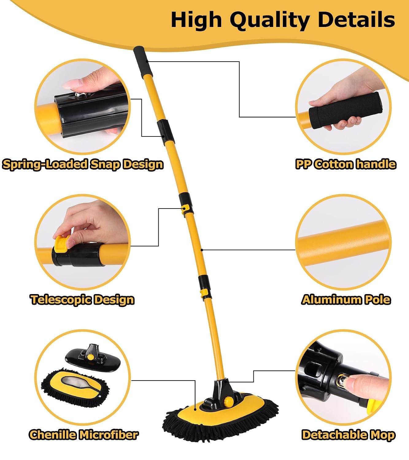 Car Wash Brush Kit Long Handle Mop with Sponge and Mitt 56.7″ Cleaning