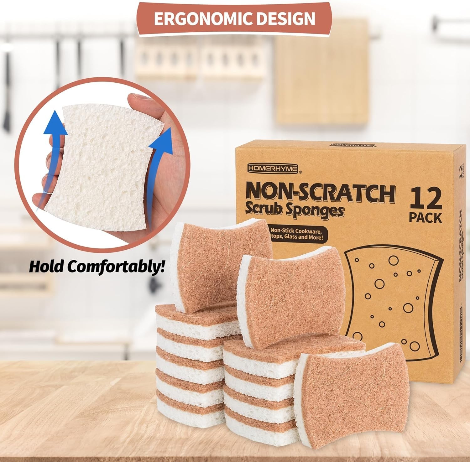12pcs Kitchen Sponge Natural Biodegradable Eco-Friendly Dish Sponges for Kitchen