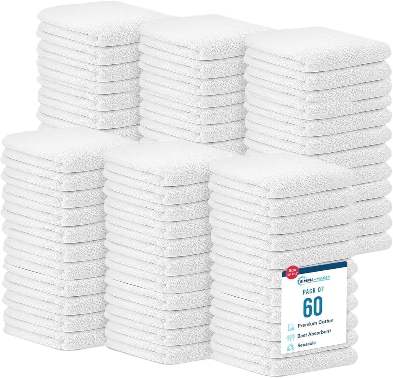 Simpli-Magic Cotton Terry Towels 14″x17″ (60 Pack) – Highly Absorbent Soft