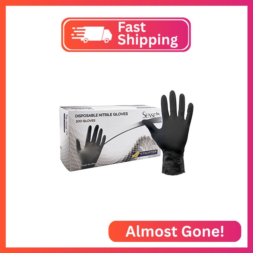 Heavy Duty Black Disposable Nitrile Gloves, 6mil, Stauffer Sense6, Latex Free, 1