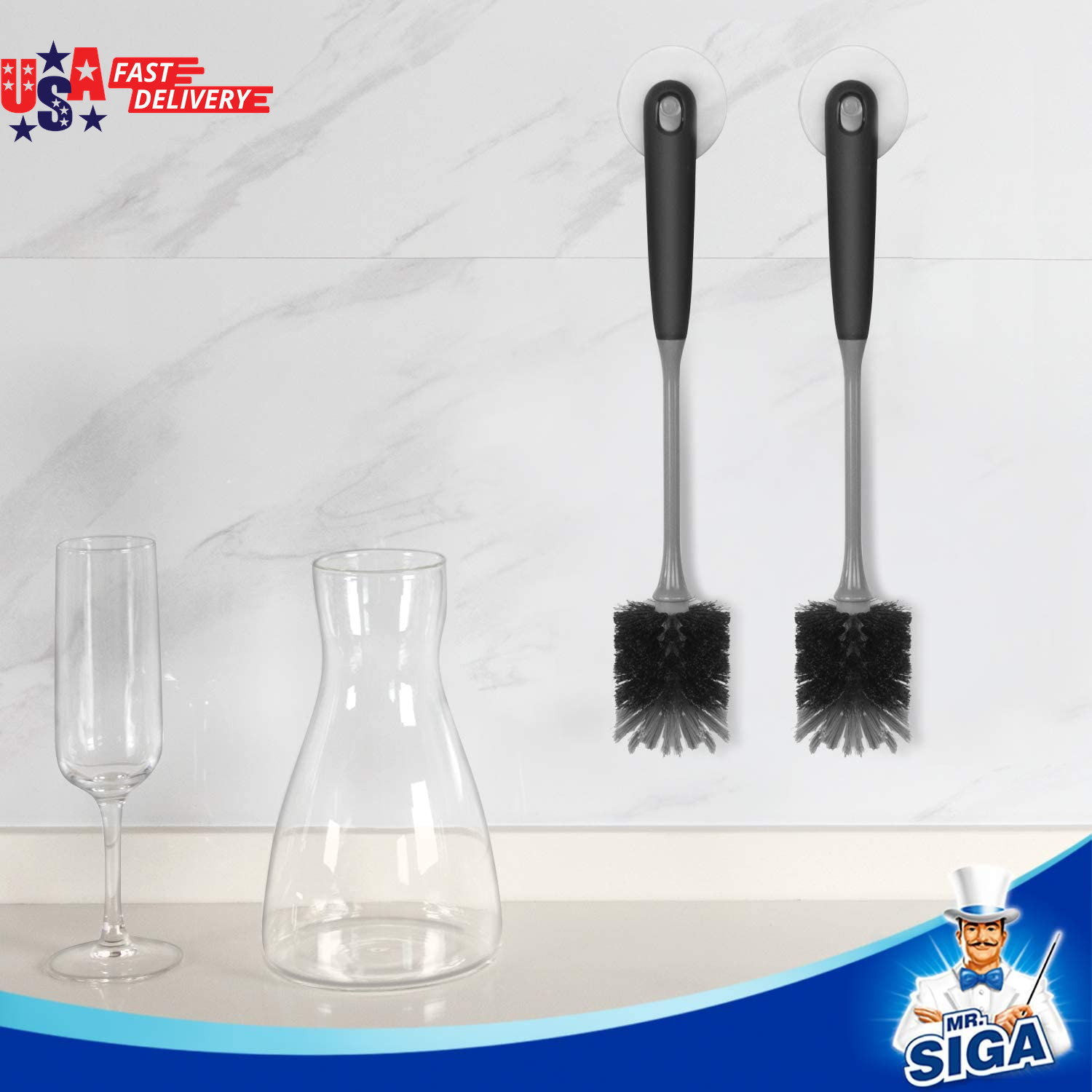 Long Handle Bottle Brush, Flexible Scrub Brush for Water Bottles, Glasswares, Mu