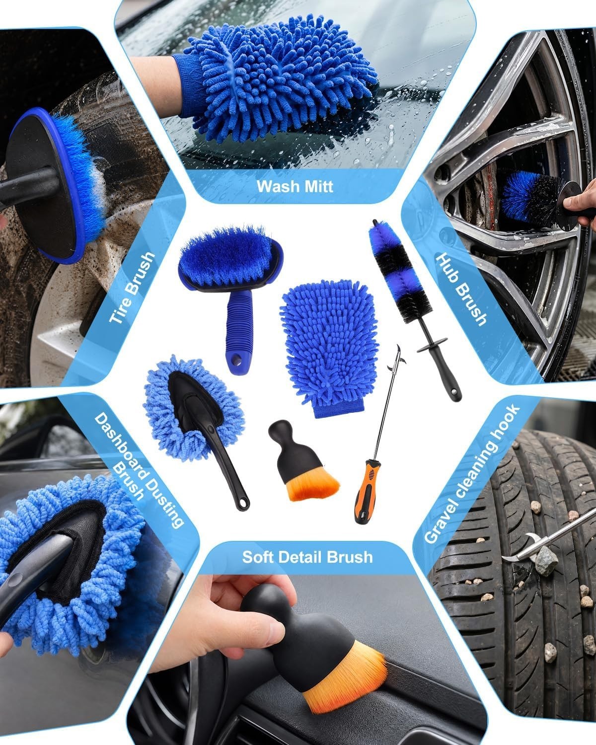 Car Detailing Cleaning Kit Drill Brushes Set Wash Tools Bucket Towels Bag 40pc